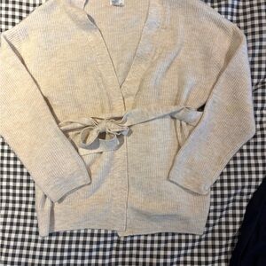 H&M Cream Cardigan Sweater with Belted Waist